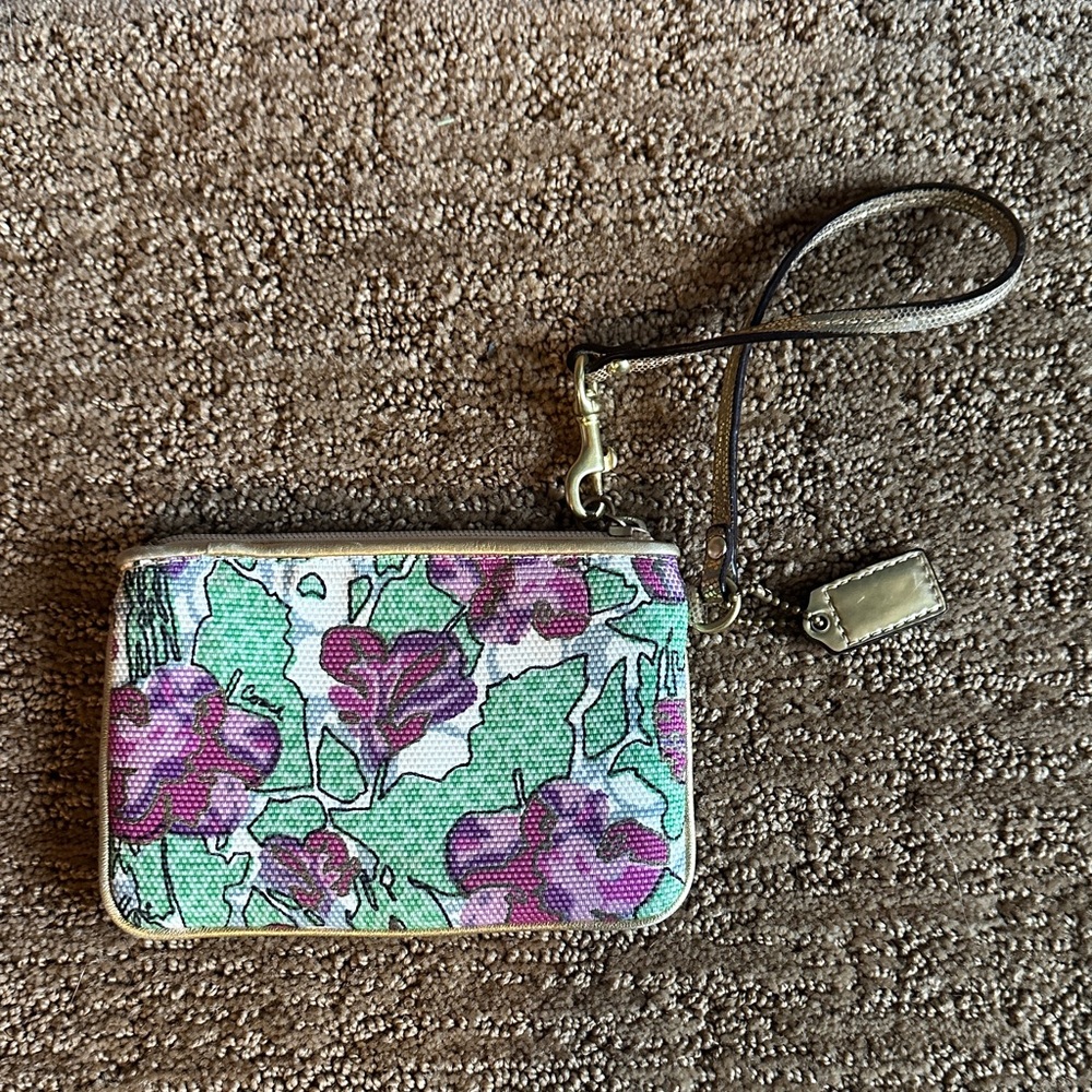 Coach Mint and Purple Floral Wristlet - Picture 2 of 5